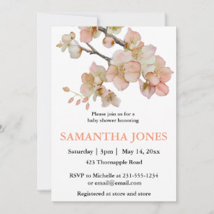 Watercolor orange spring tree blossoms invitation