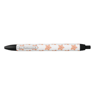 watercolor orange starfish beach design black ink pen