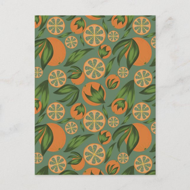 Watercolor Orange Teal Fruit Pattern Postcard (Front)