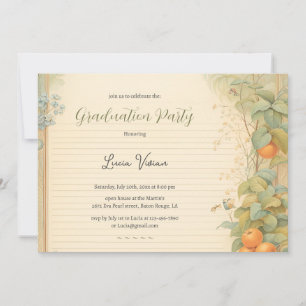 Watercolor Orange Vintage Paper Photo Graduation Invitation