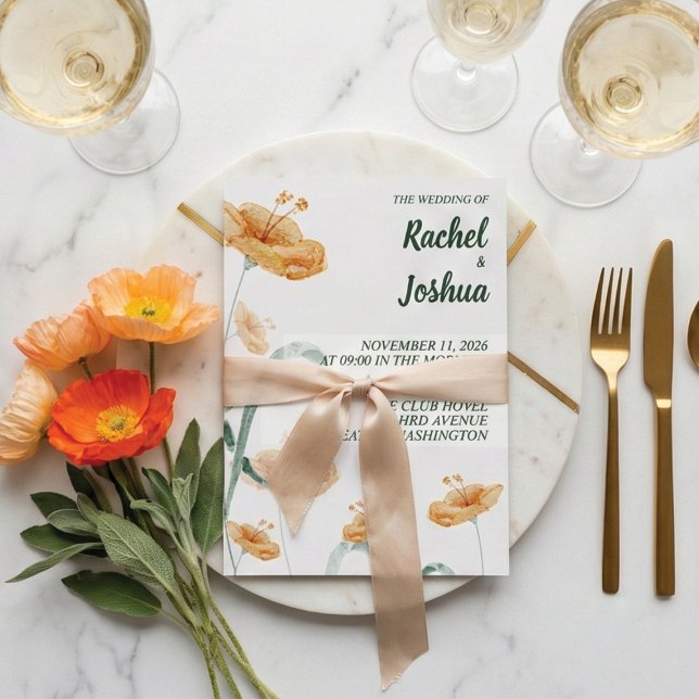 Watercolor Orange Wildflower & Sage Green Wedding Invitation (Creator Uploaded)