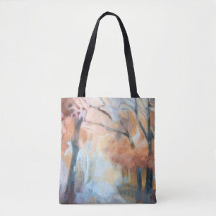 Watercolor orange yellow brown grey trees autumn tote bag