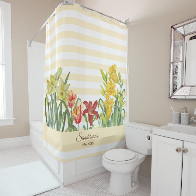 Watercolor Orange Yellow Flower Beige Stripes (In Situ)