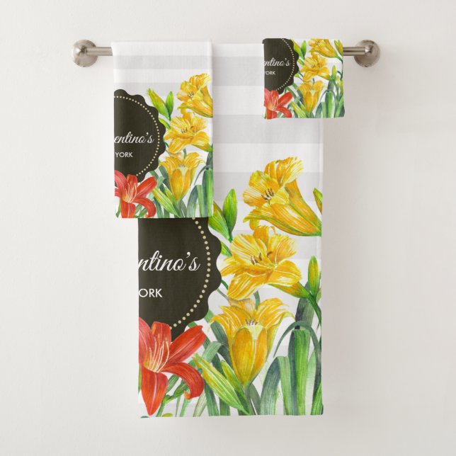 Watercolor Orange Yellow Spring Flowers Bath Towel Set (Insitu)