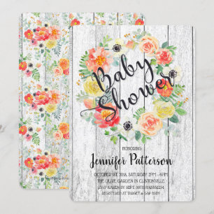 Watercolor Orange & Yellow Wreath Baby Shower Invitation