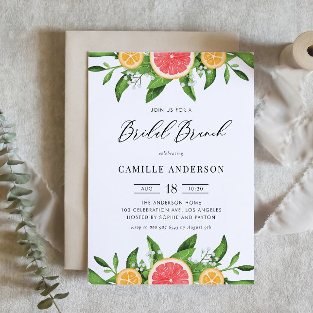 Watercolor Oranges and Grapefruits Bridal Brunch Invitation (Creator Uploaded)