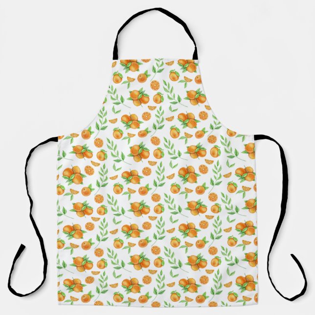 Watercolor Oranges and Orange Slices Pattern Apron (Front)