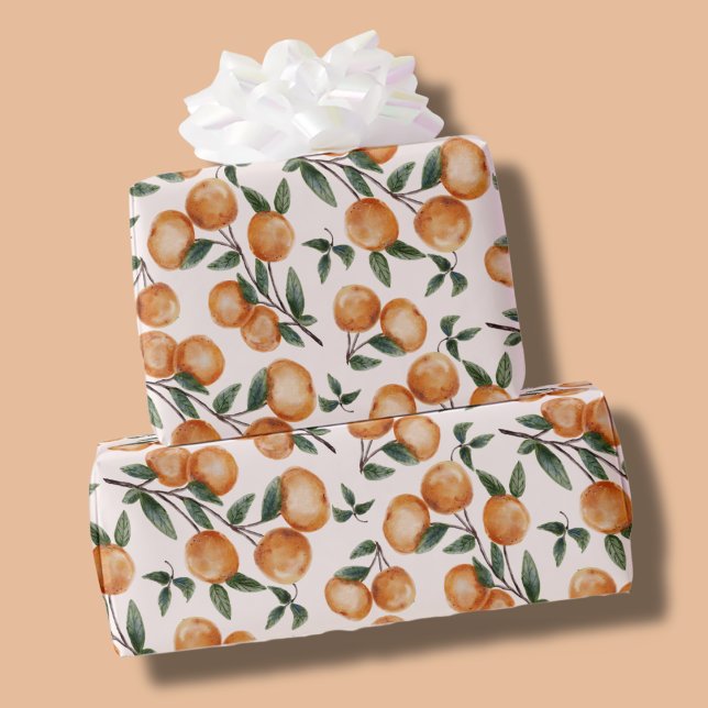 Watercolor Oranges Botanical Pattern Baby Shower Wrapping Paper (Creator Uploaded)