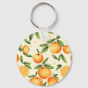 Watercolor Oranges Citrus Pattern Keychain