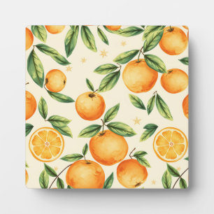 Watercolor Oranges Citrus Pattern Plaque