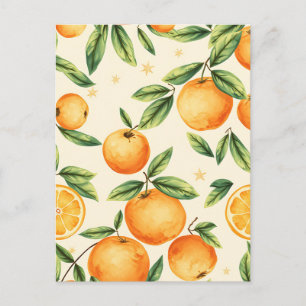 Watercolor Oranges Citrus Pattern Postcard