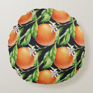 Watercolor Oranges: Citrus Seamless Pattern Round Pillow