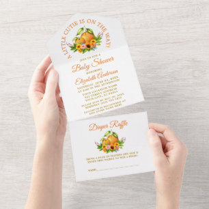 Watercolor Oranges Floral Little Cutie Shower All In One Invitation