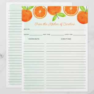 Watercolor Oranges Fruit Recipe Card Binder Insert