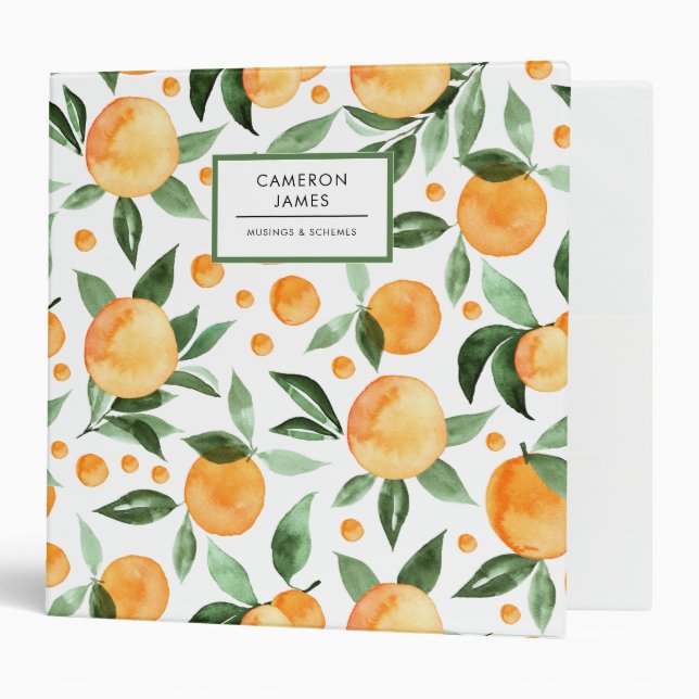 Watercolor Oranges Greenery Pattern Personalized Binder (Front/Inside)