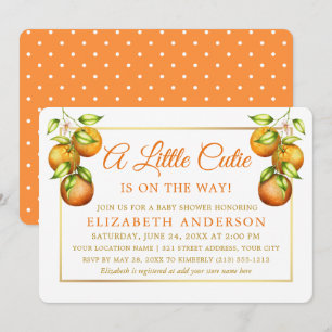 Watercolor Oranges Little Cutie Gold Shower Dots Invitation