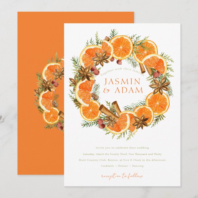 Watercolor Oranges Mediterranean Citrus Wedding Invitation (Front/Back)