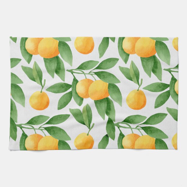 Watercolor oranges or tangerines pattern kitchen towel (Horizontal)