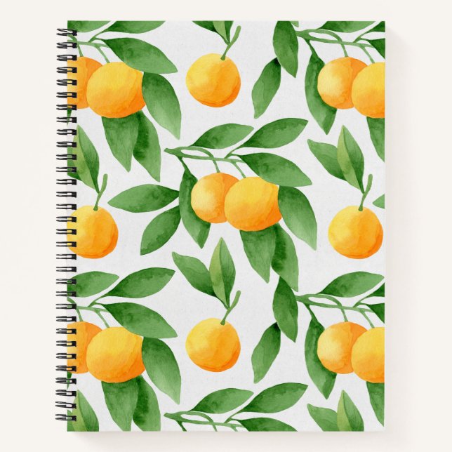 Watercolor oranges or tangerines pattern notebook (Front)
