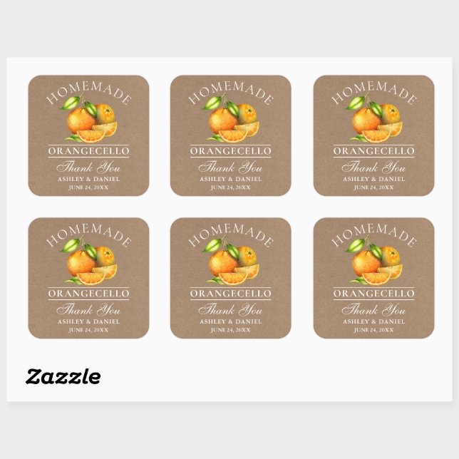 Watercolor Oranges Orangecello Wedding Kraft Square Sticker (Sheet)