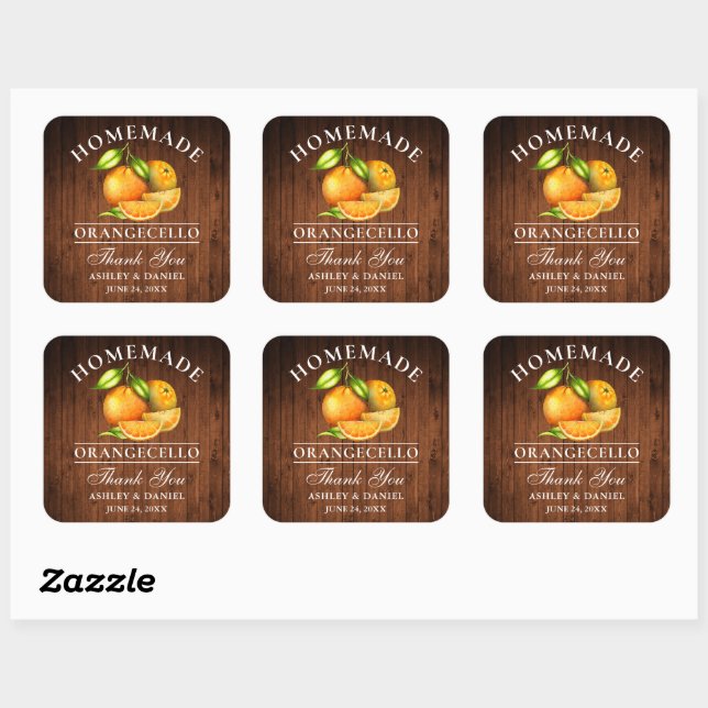 Watercolor Oranges Wood Orangecello Wedding Square Sticker (Sheet)