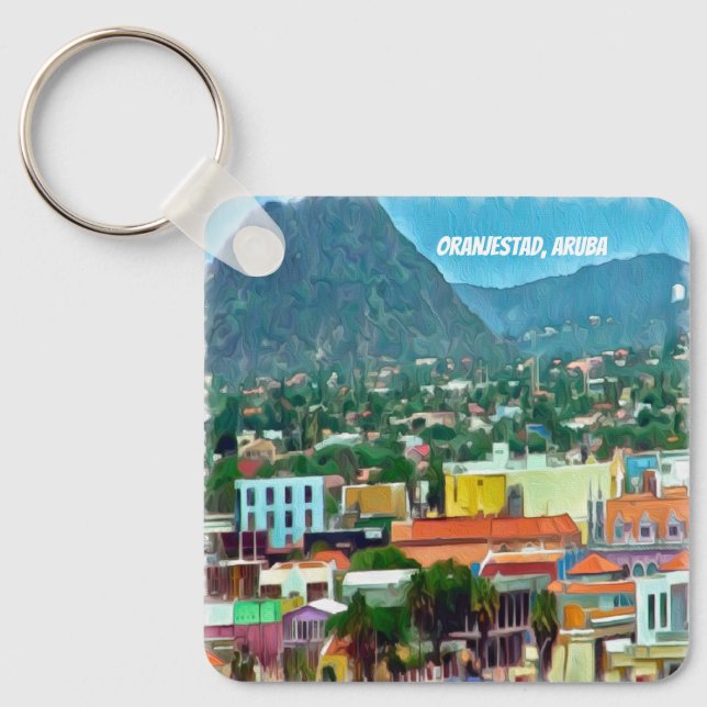 Watercolor Oranjestad, Aruba Keychain (Front)