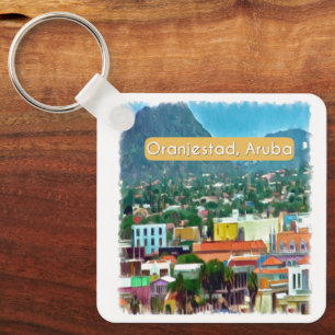 Watercolor Oranjestad, Aruba Keychain