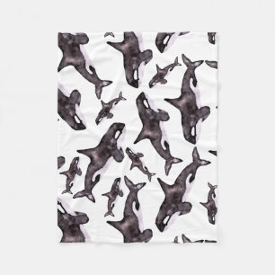 Watercolor Orca Fleece Blanket