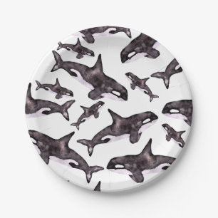 Watercolor Orca Paper Plate