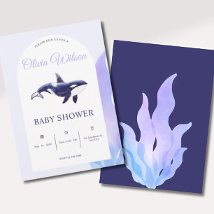 Watercolor Orca Whale Baby Shower Invitation