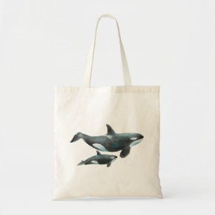 Watercolor Orca Whale Mother and Baby Poster Tote Bag