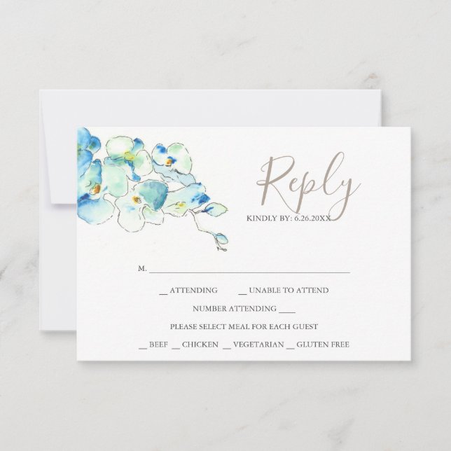 Watercolor Orchid Flower Reply RSVP Cards (Front)