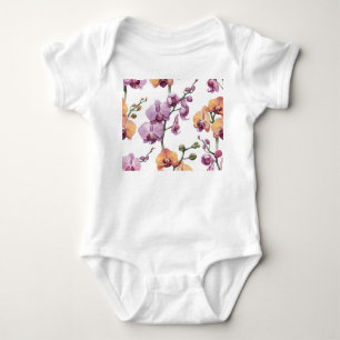 Watercolor orchid flowers, seamless pattern. baby bodysuit