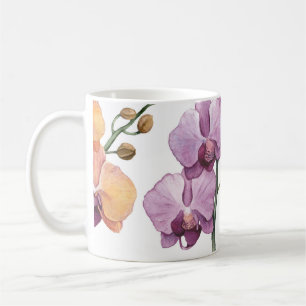 Watercolor orchid flowers, seamless pattern. coffee mug