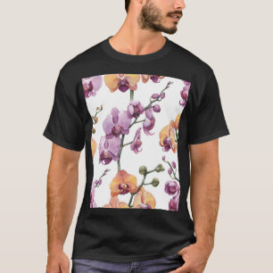 Watercolor orchid flowers, seamless pattern. T-Shirt