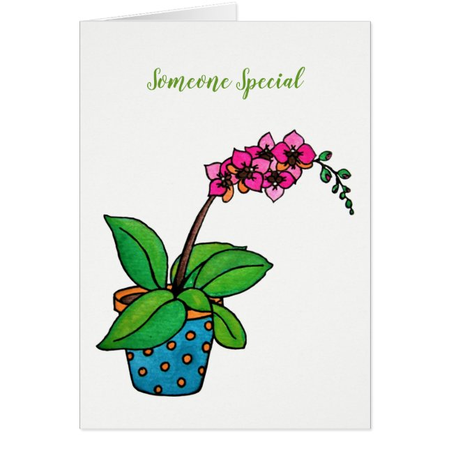 Watercolor Orchid Plant In Beautiful Pot (Front)