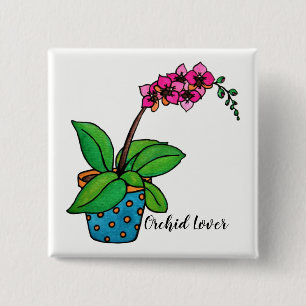 Watercolor Orchid Plant In Beautiful Pot 2 Inch Square Button