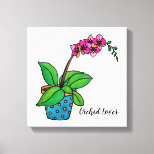 Watercolor Orchid Plant In Beautiful Pot Canvas Print