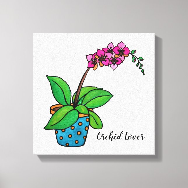 Watercolor Orchid Plant In Beautiful Pot Canvas Print (Front)