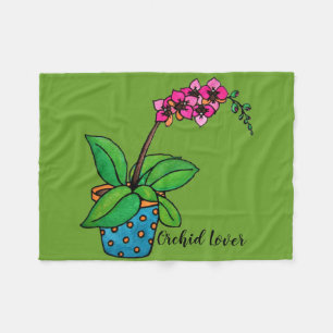 Watercolor Orchid Plant In Beautiful Pot Fleece Blanket