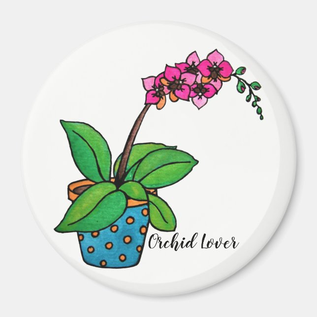 Watercolor Orchid Plant In Beautiful Pot Magnet (Front)