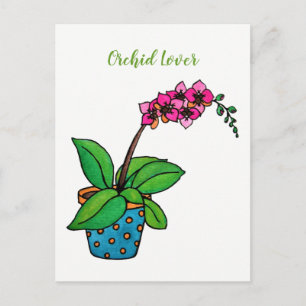 Watercolor Orchid Plant In Beautiful Pot Postcard