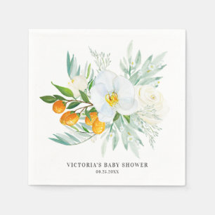 Watercolor Orchids and Kumquats Baby Shower Custom Napkin