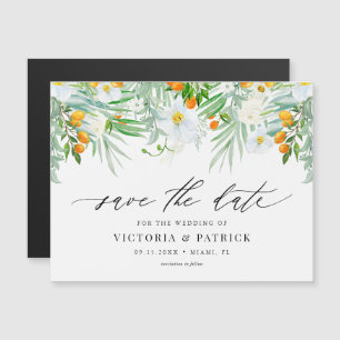 Watercolor Orchids and Kumquats Save the Date Magnetic Invitation