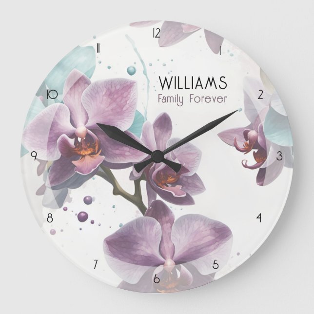 Watercolor Orchids Clocks Personalized (Front)