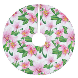 Watercolor Orchids Design 12   Brushed Polyester Tree Skirt