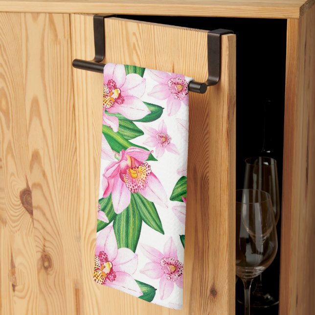 Watercolor Orchids Design 12  Kitchen Towel (Thirds Fold)