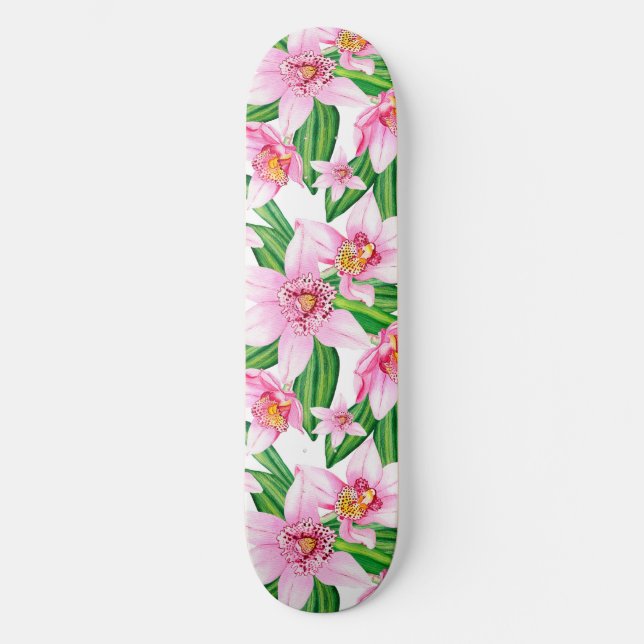 Watercolor Orchids Design 12 Skateboard (Front)