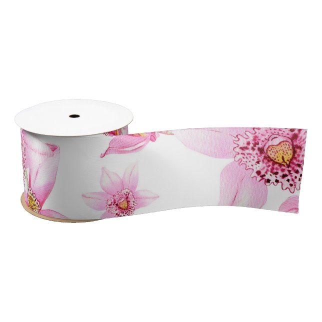 Watercolor Orchids Design 15  Satin Ribbon (Spool)