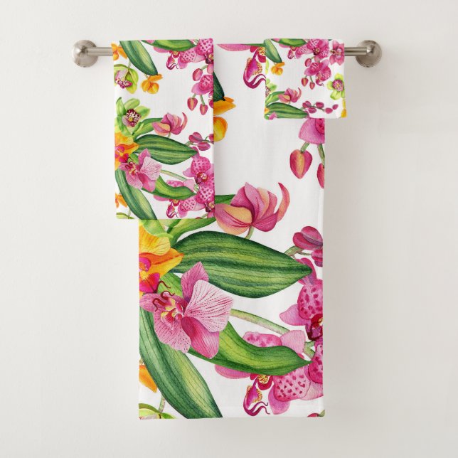 Watercolor Orchids Design 18   Bath Towel Set (Insitu)